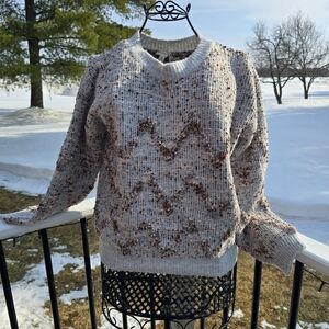 Hem & Thread Cozy Chevron Knit Sweater - Cream Light Blue and Brown, NWT